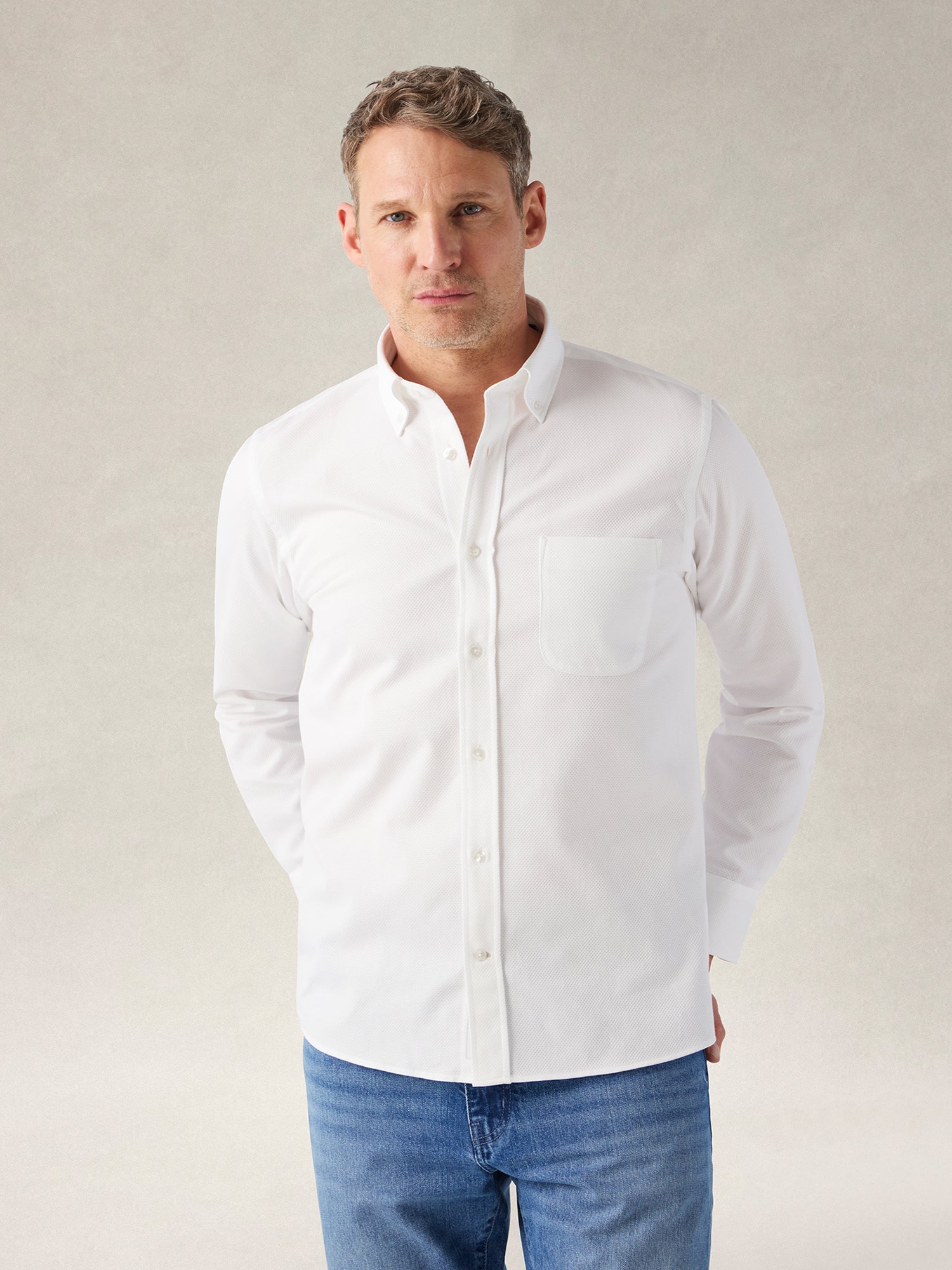Robert Talbott Harrison camicia piqué cotone bianco