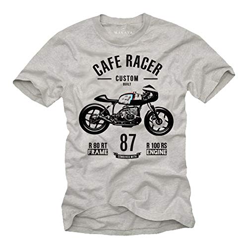 Makaya Cafe Racer GP T-Shirt Uomo Cotone Moto Vintage