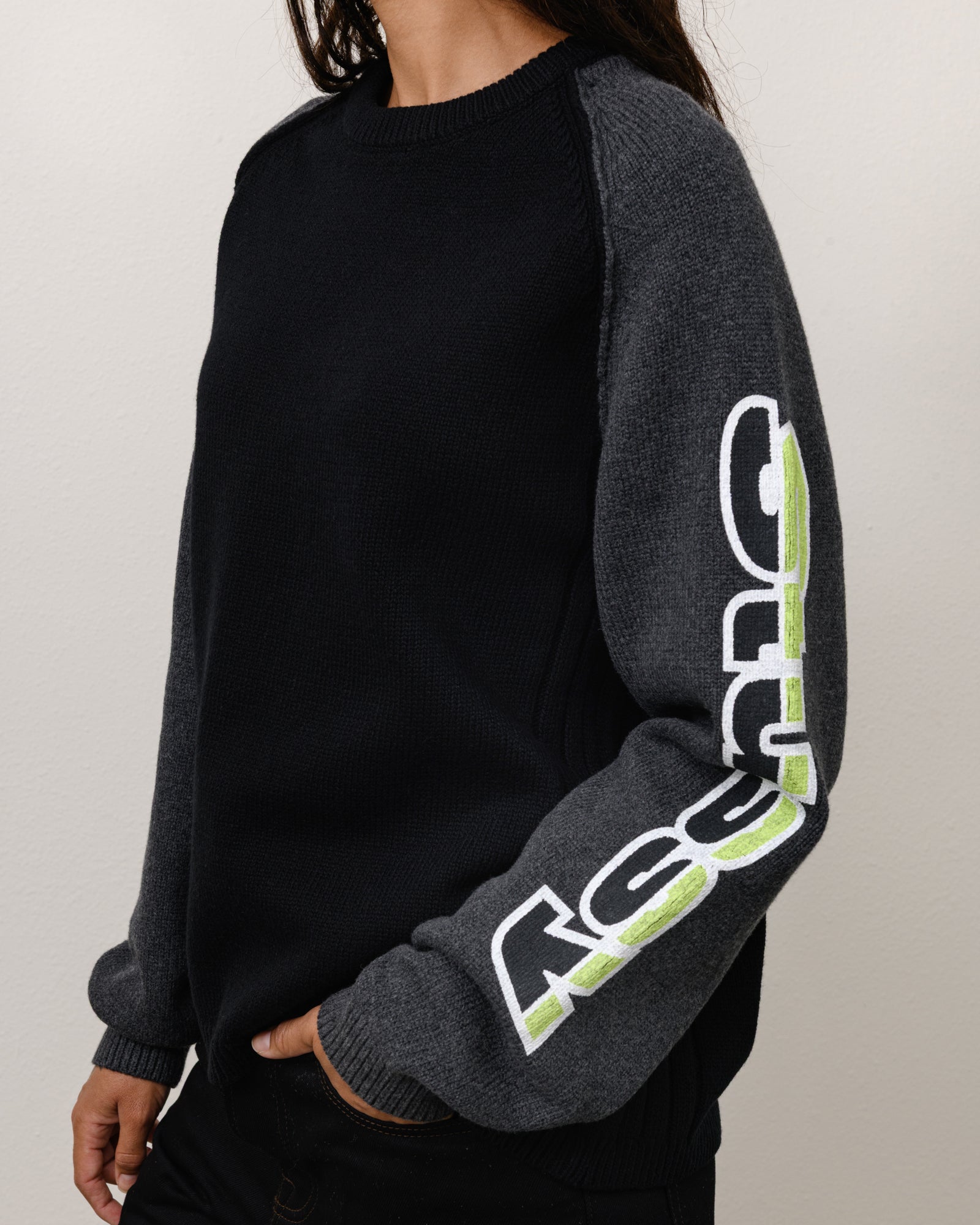Stussy Two Tone Raglan Sweater maglione nero lana merino