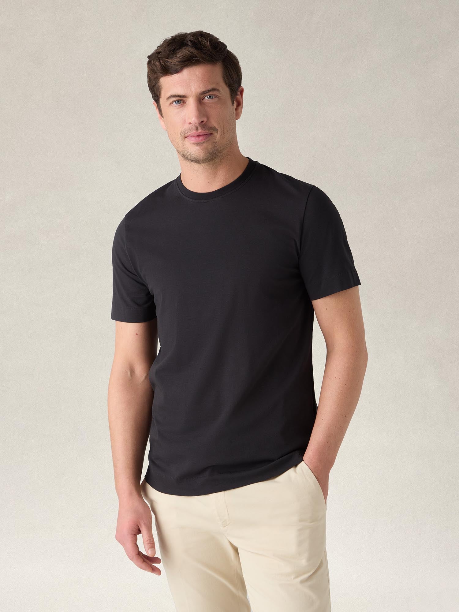 Robert Talbott Dean T-Shirt Nera Cotone Stretch Jersey