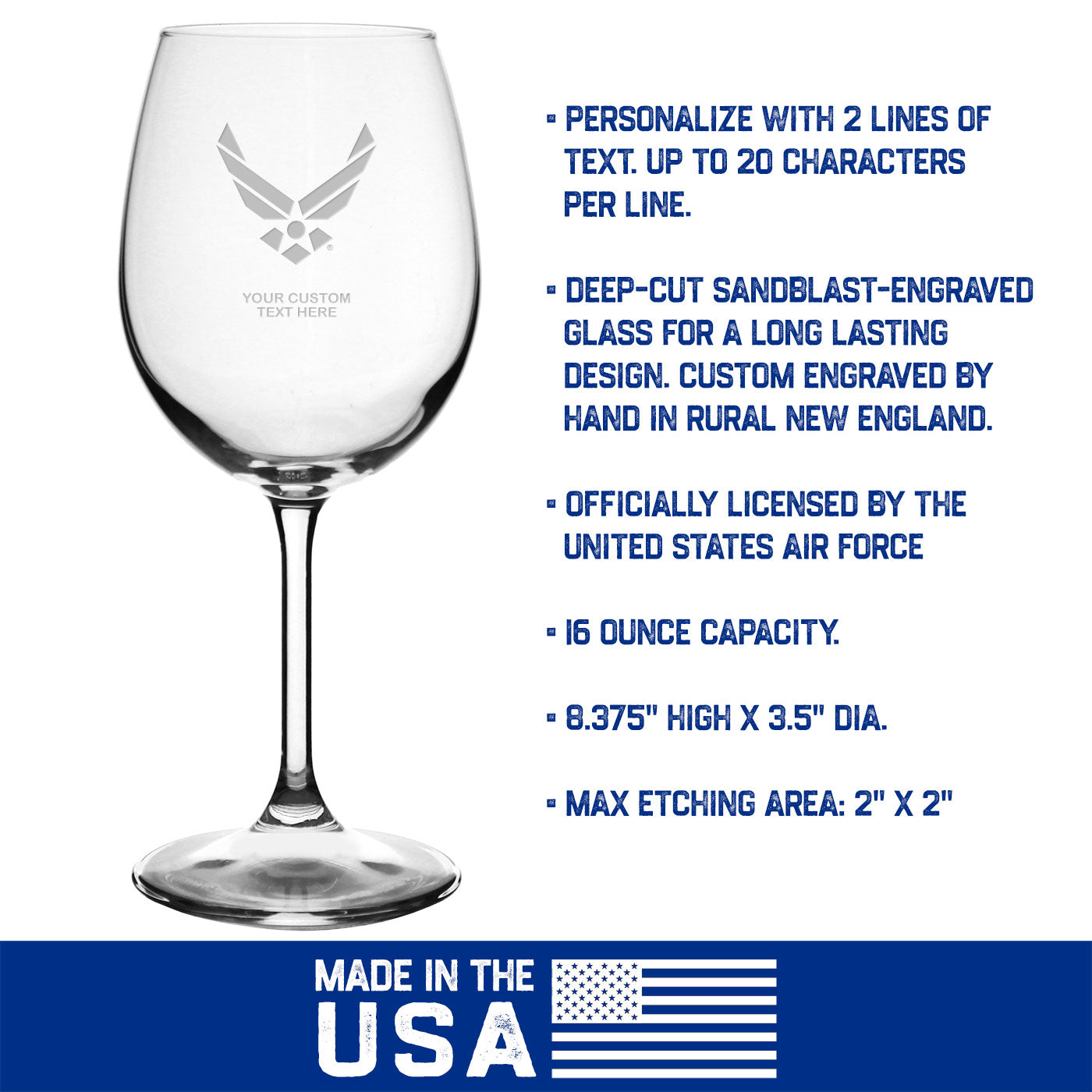 7.62 Design US Air Force calice vino 16oz personalizzato