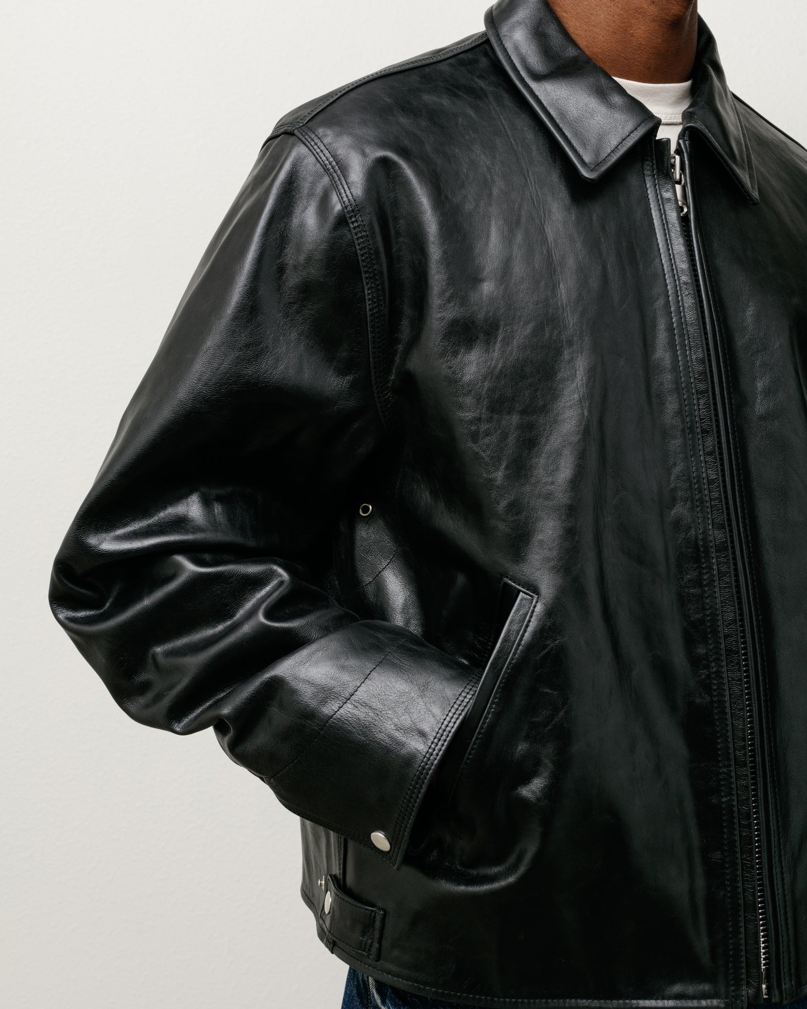 Stussy Garage Jacket Giacca Pelle Black trapuntata YKK