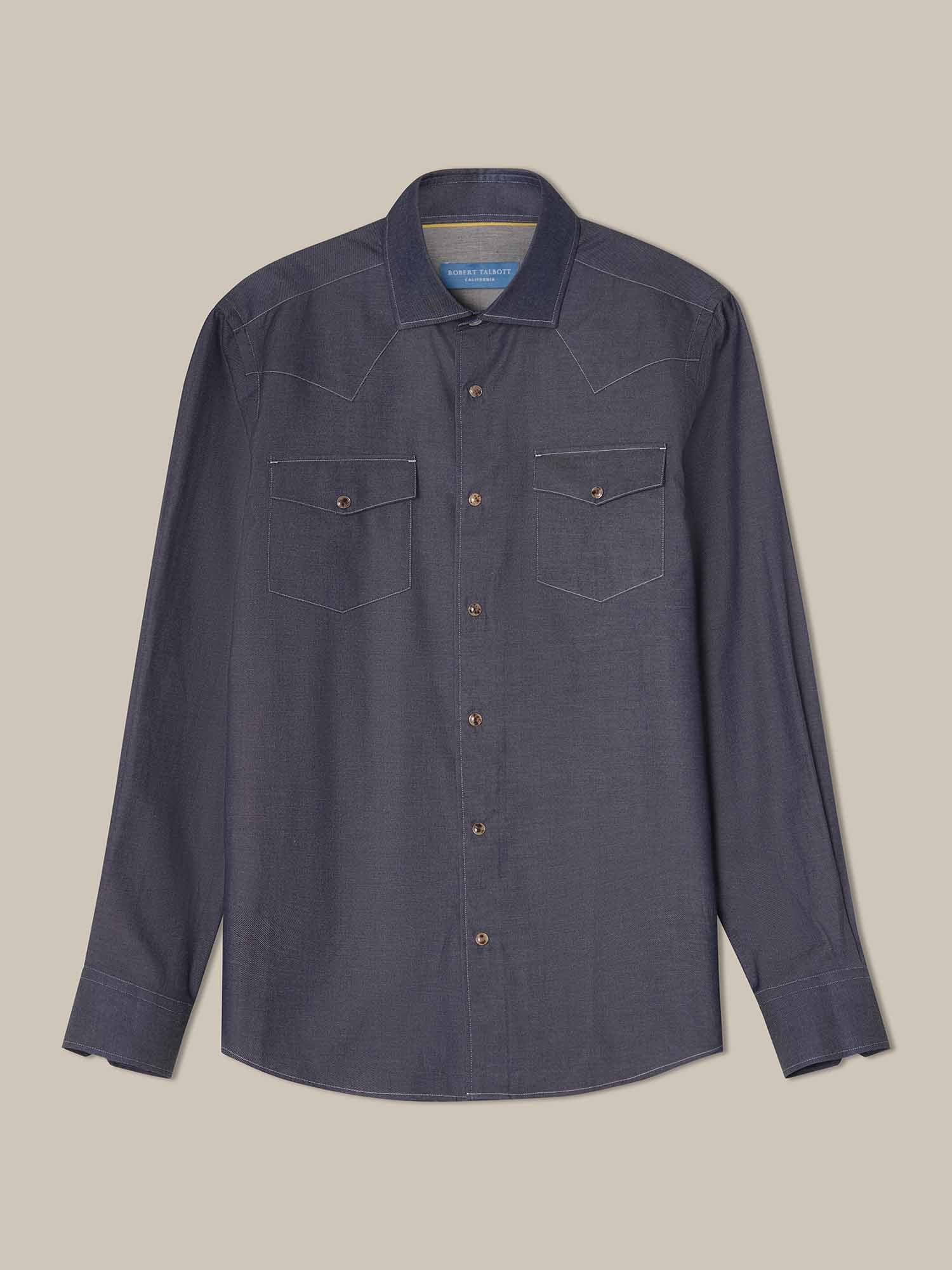 Robert Talbott McQueen camicia western denim cashmere blu