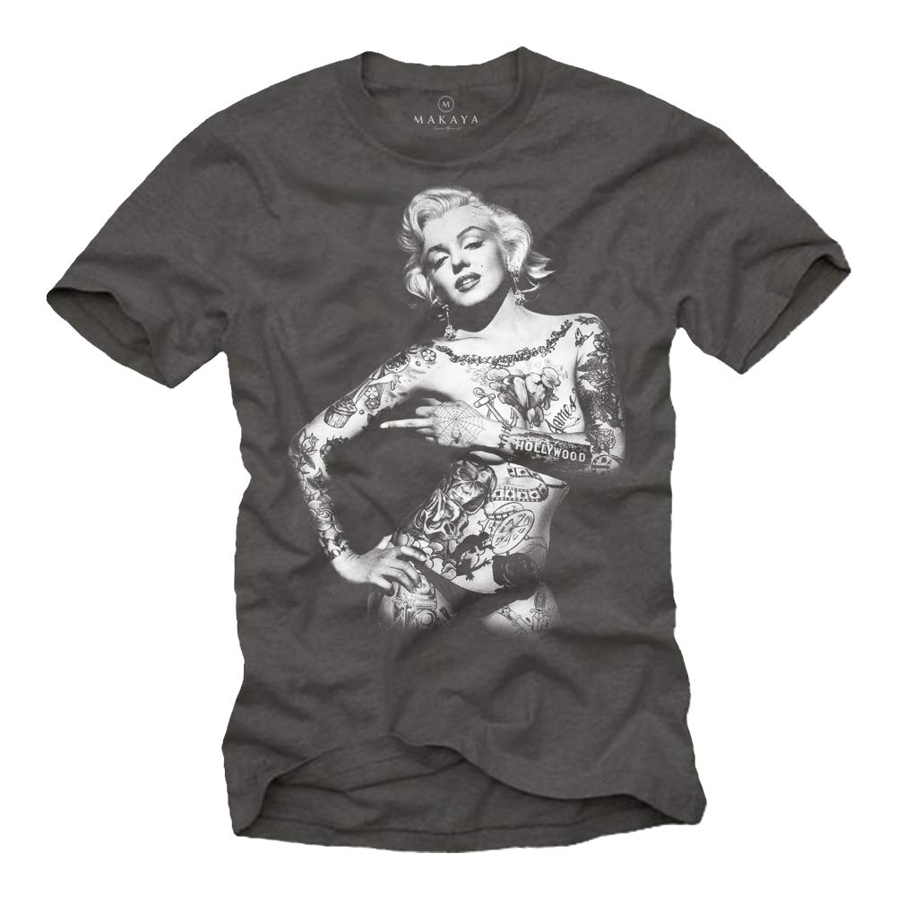 Makaya T-Shirt Donna Tattoo Pin Up Maglietta Blu S Cotone