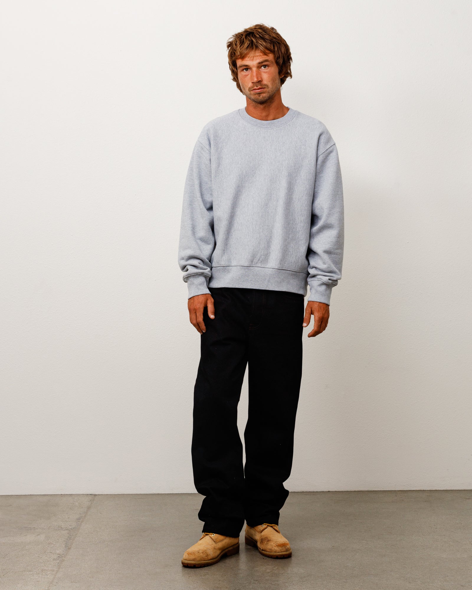 Stussy Fleece Crew felpa grigia cotone 530 gsm