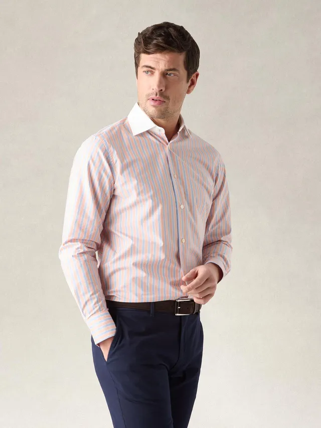 Robert Talbott Reynolds Camicia Righe Arancione Poplin
