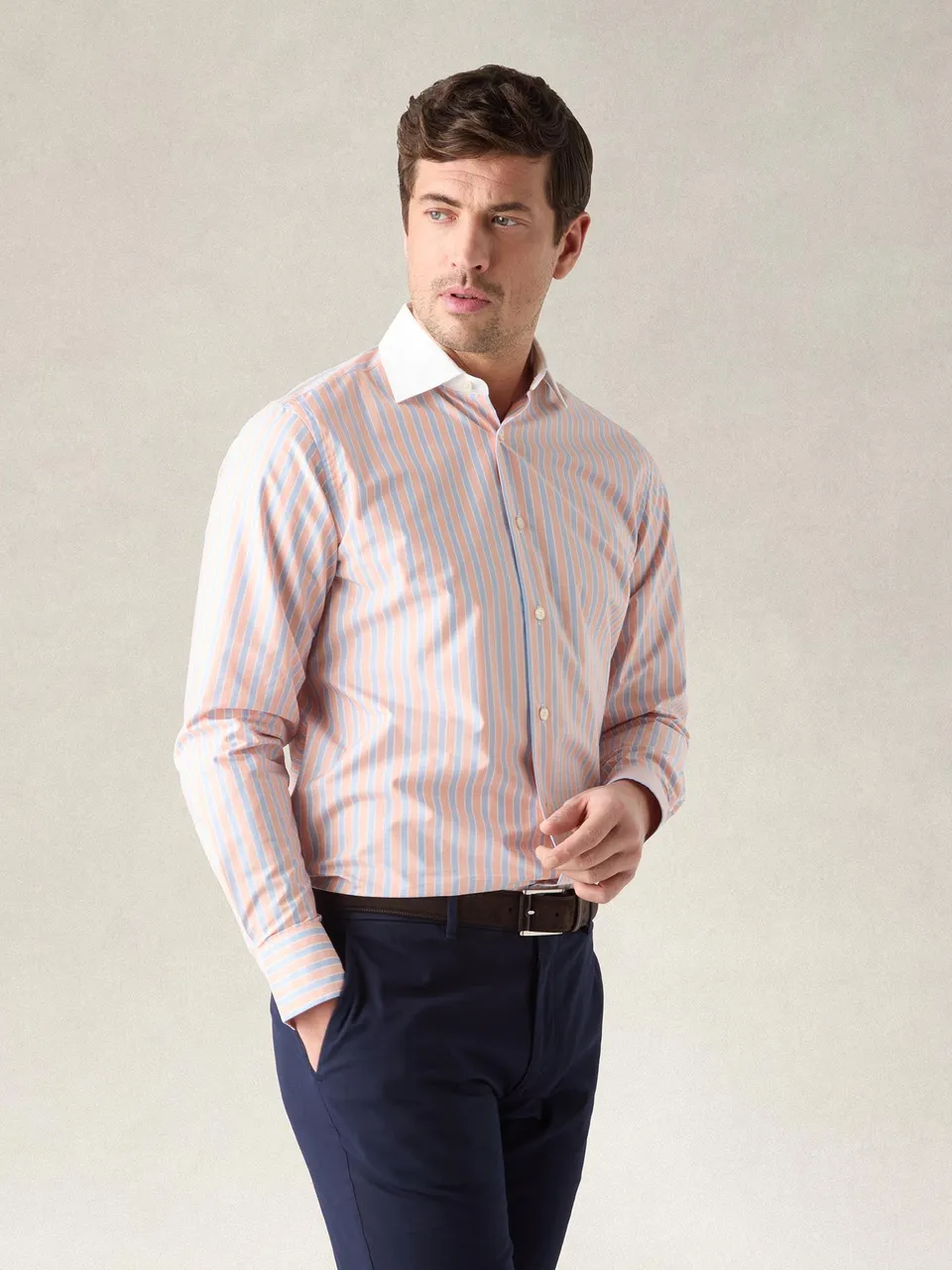 Robert Talbott Reynolds Camicia Righe Arancione Poplin