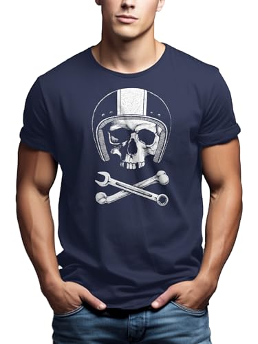 MAKAYA T-Shirt Uomo Casco Teschio Maglietta XXL 100% Cotone