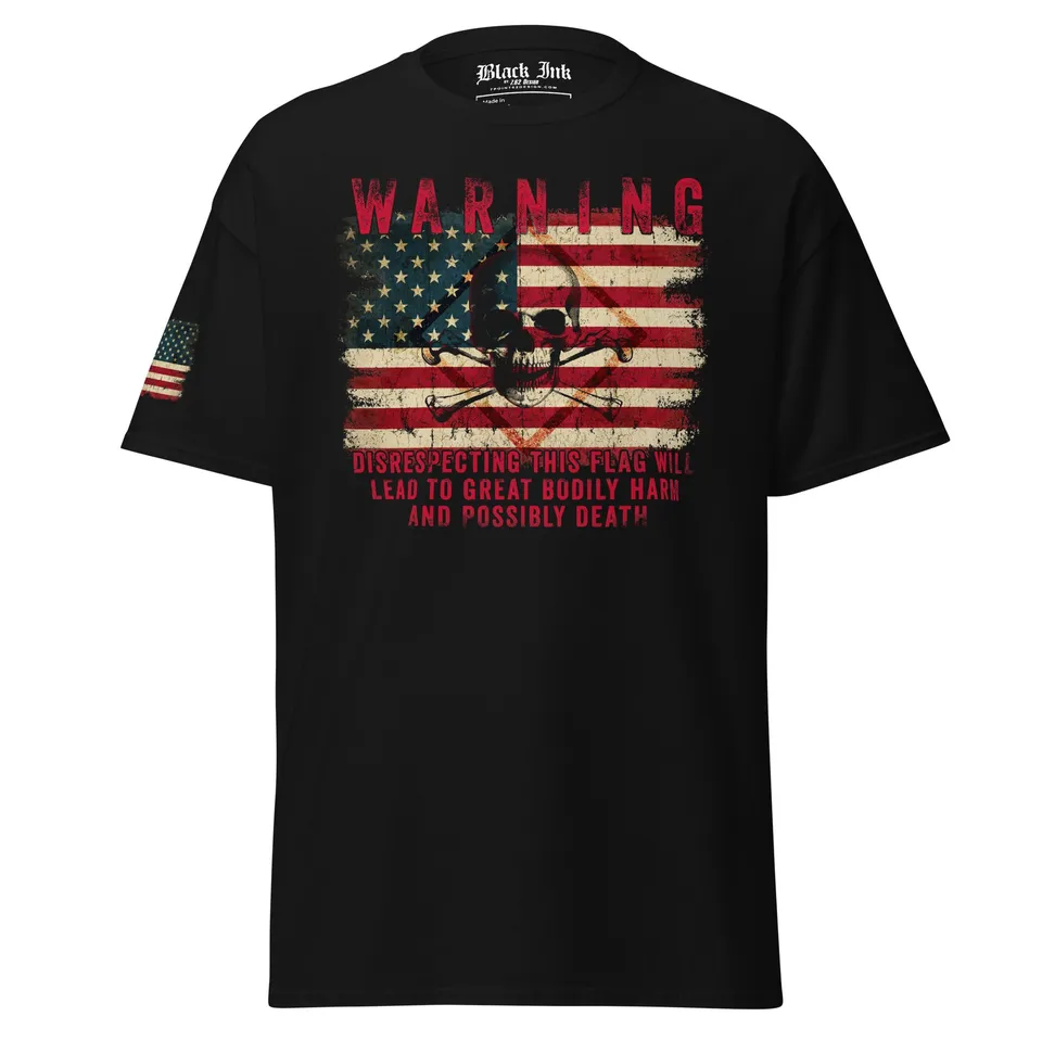 7.62 Design US Flag Warning T-Shirt uomo nera cotone taglia L