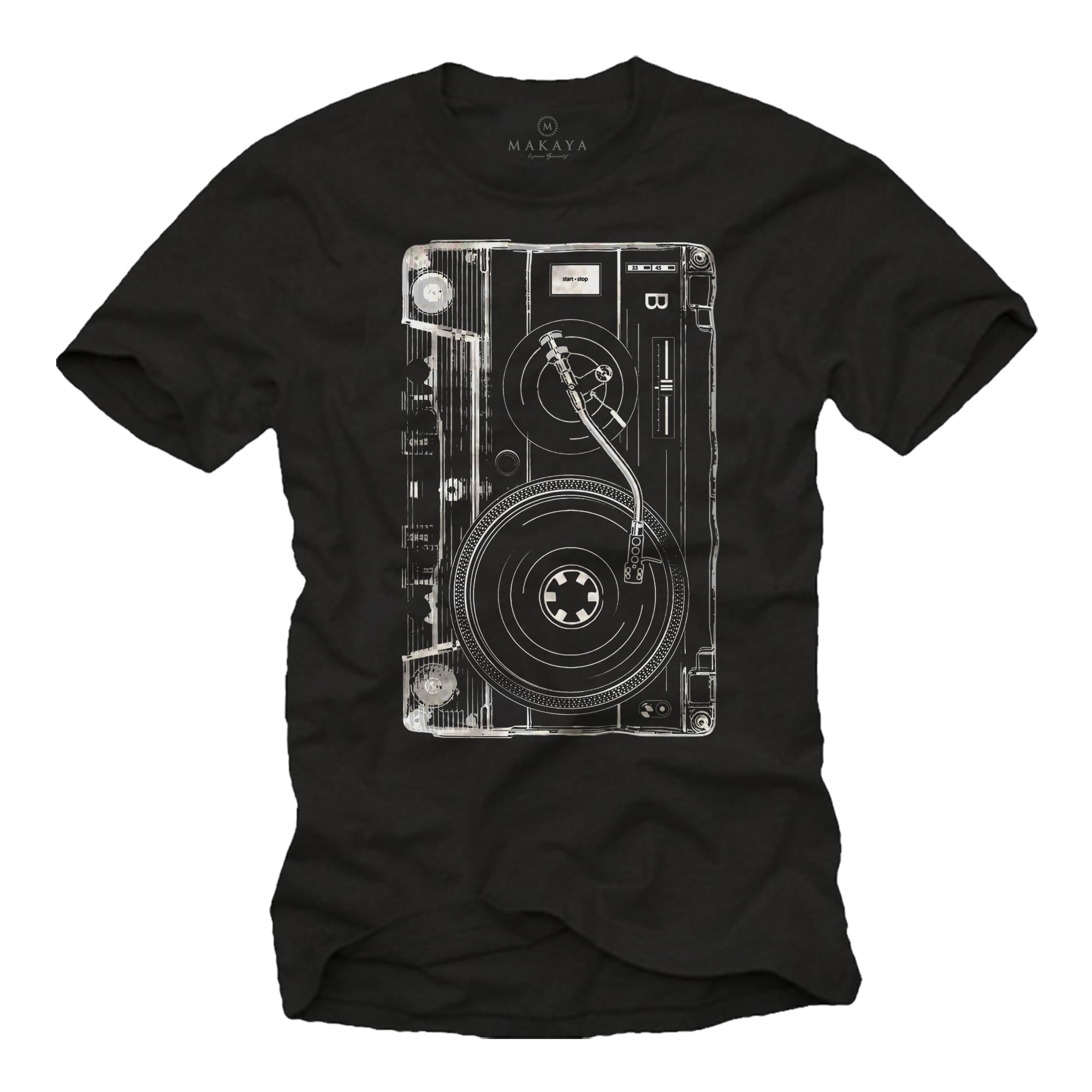 MAKAYA DJ Retro Tape T-Shirt Uomo 100% Cotone