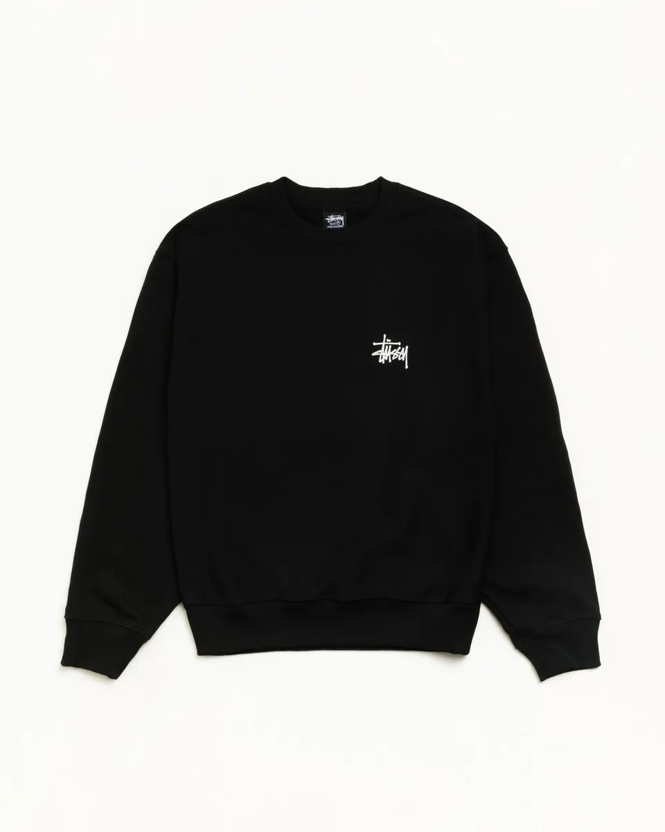 Stussy Sweats Basic Crew felpa nera 430 gsm
