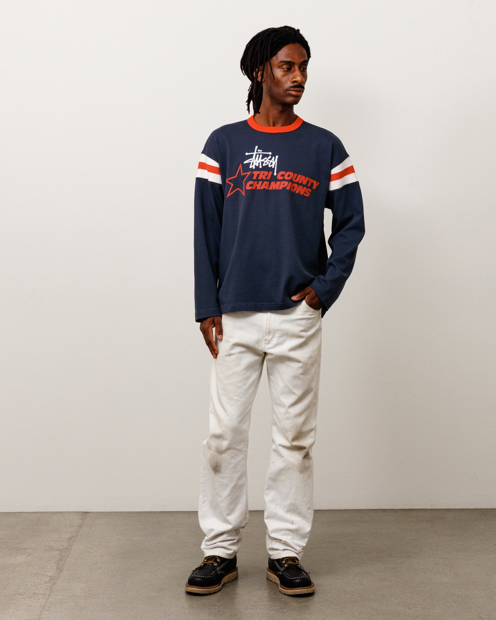 Stussy LS Ringer Tee Maglietta Ink Maniche Lunghe Cotone