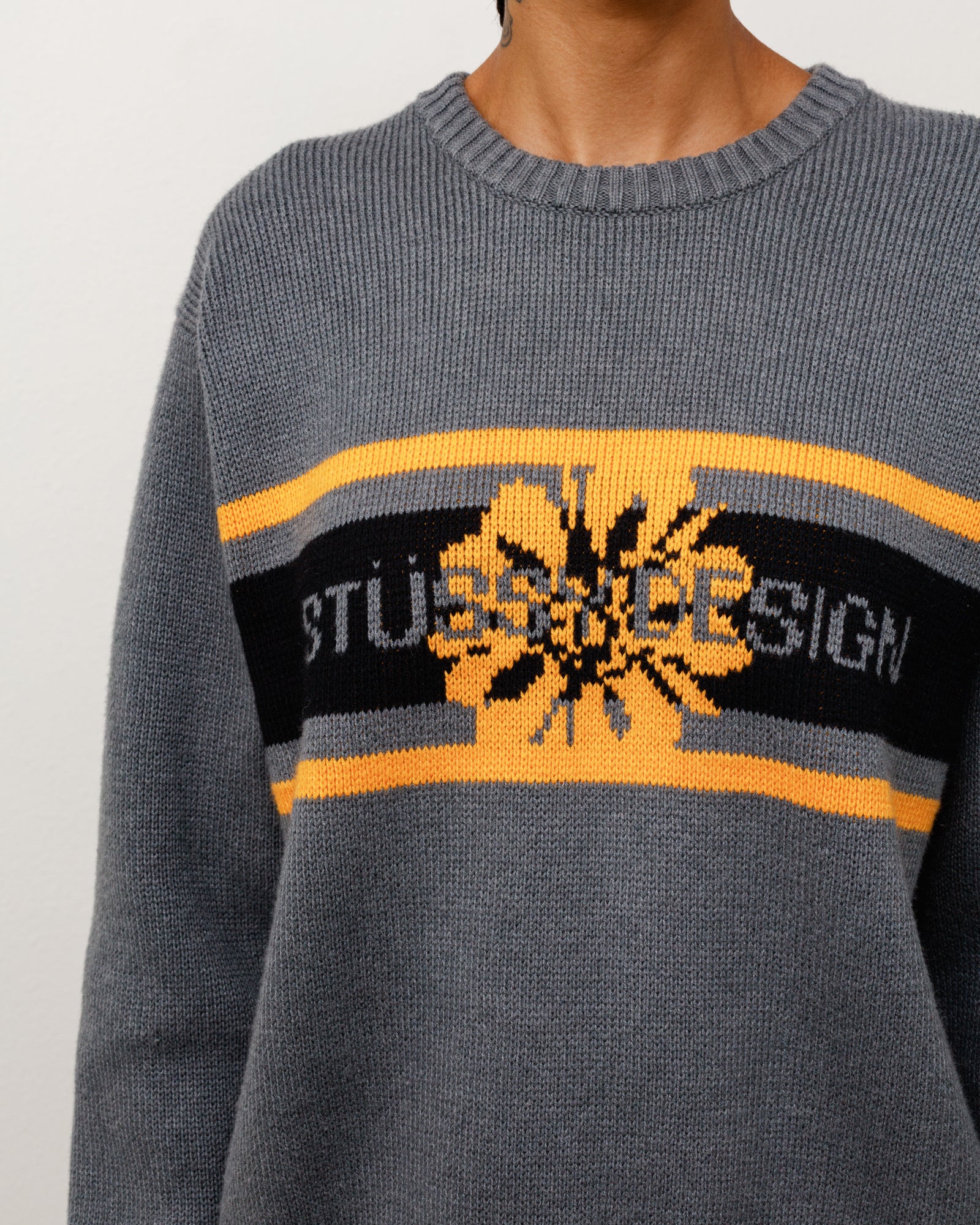 Stussy Striped Hibiscus maglione Grey lana merino