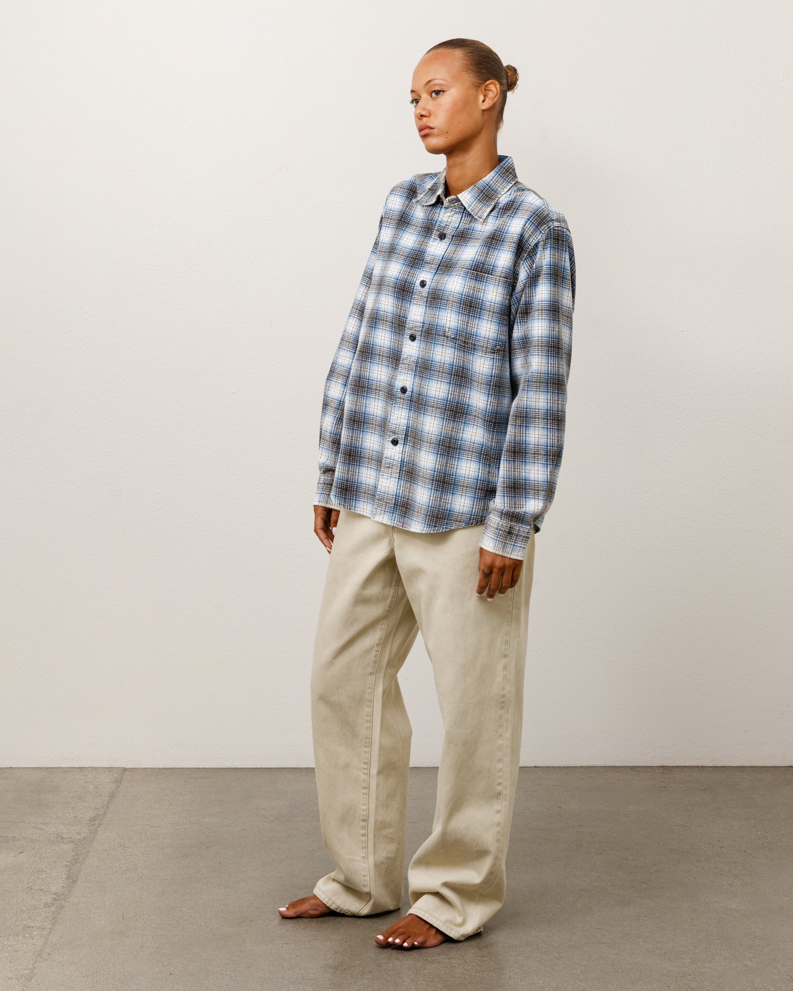 Stussy Dax Printed Shirt camicia blu flanella
