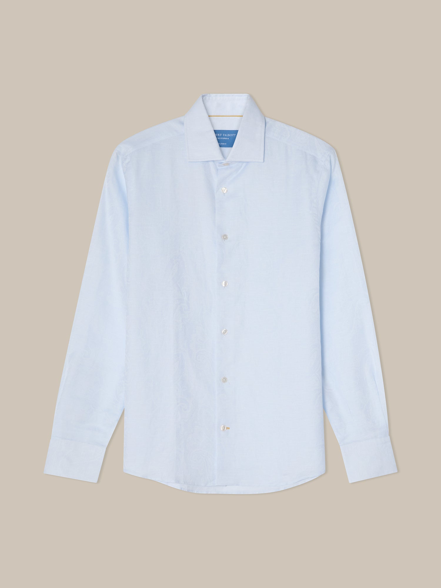 Robert Talbott Reynolds camicia lino cotone azzurra paisley