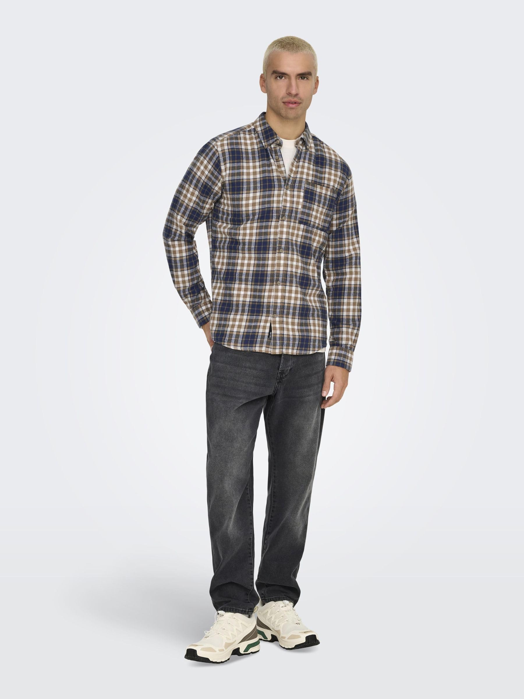 Only & Sons Onsral LS Slim Check Camicia uomo Kangaroo a quadri