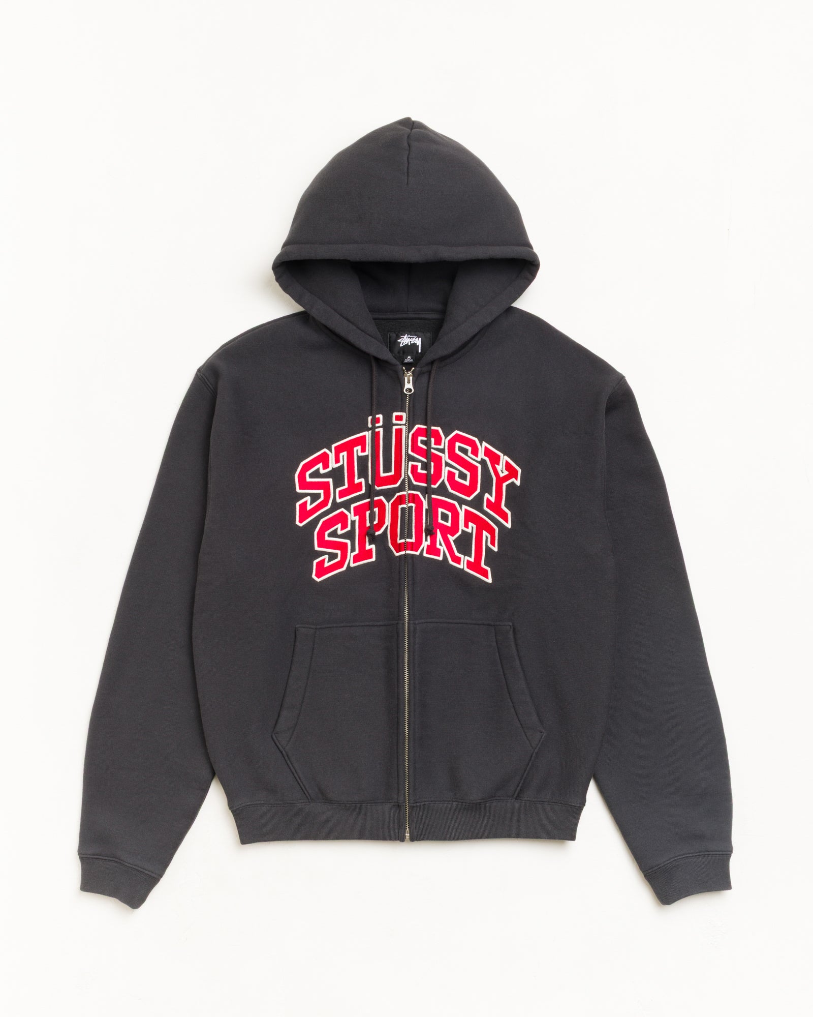 Stussy Sport Zip Hoodie felpa zip nero slavato 535 gsm