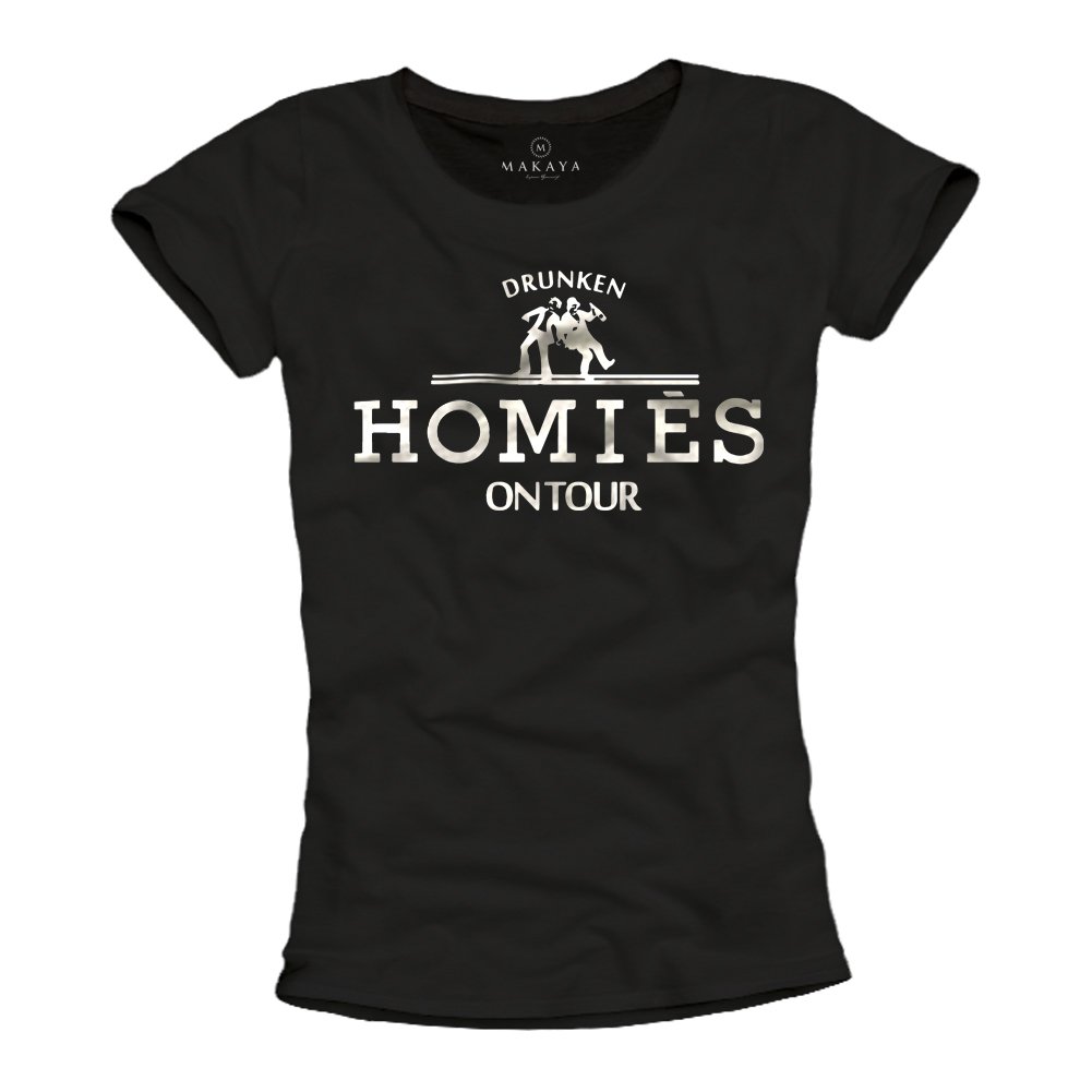 Makaya Drunken Homies T-Shirt Donna Nera S Cotone
