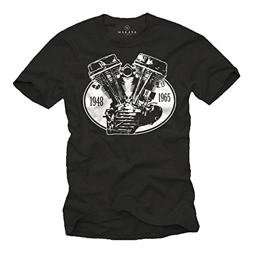 MAKAYA Panhead T-Shirt Uomo Cotone Nero Moto Biker
