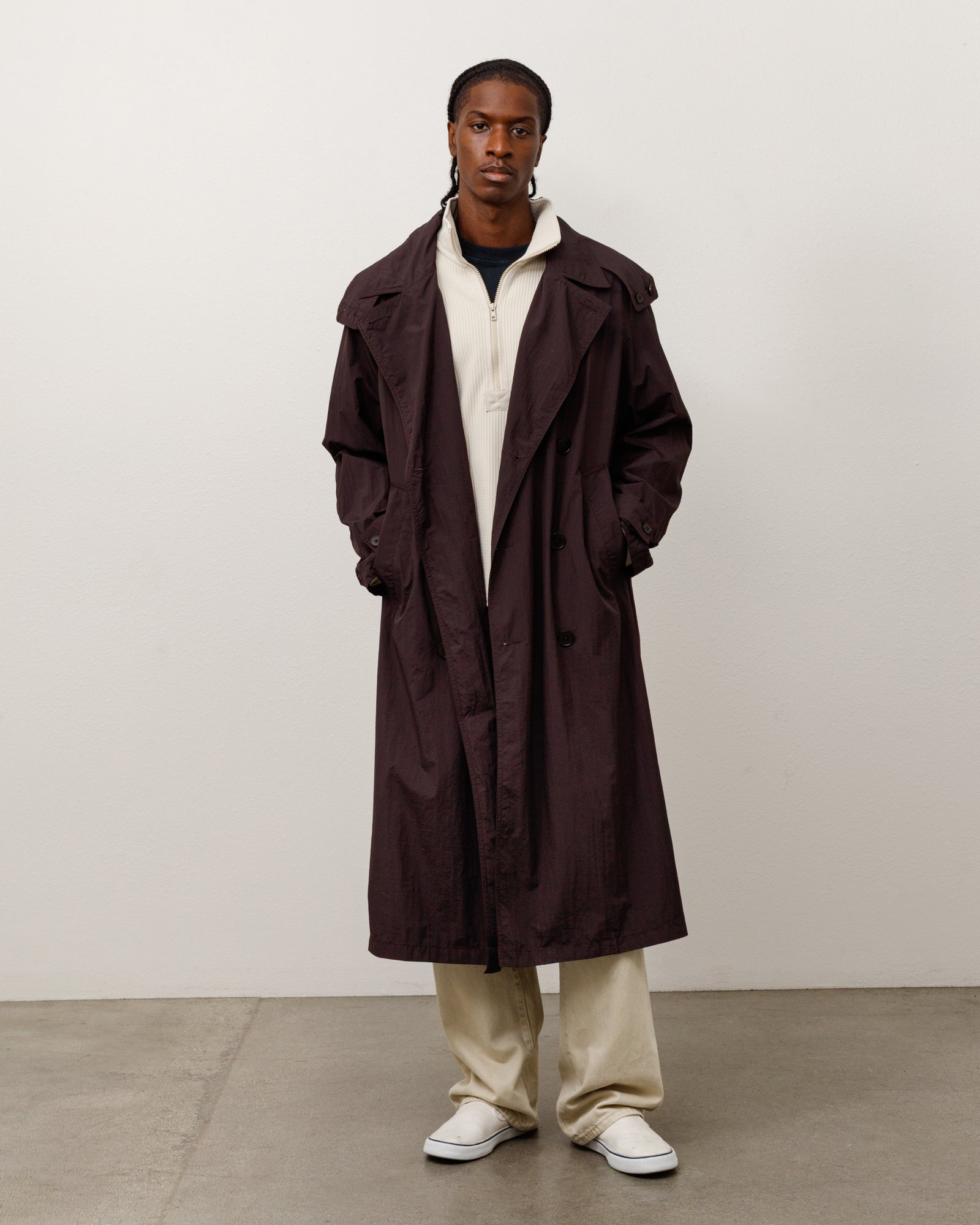 Stussy Trench Doppio Petto Giacca Brown Nylon Idrorepellente