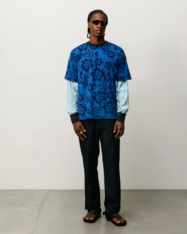 Stussy Lazy Floral Tee maglietta blu Sport Blue floreale cotone