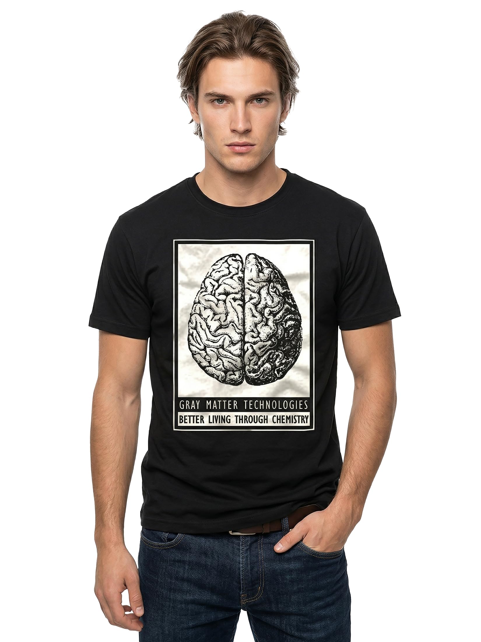 Makaya T-Shirt Uomo Heisenberg Nera Cotone Stampa Cervello L