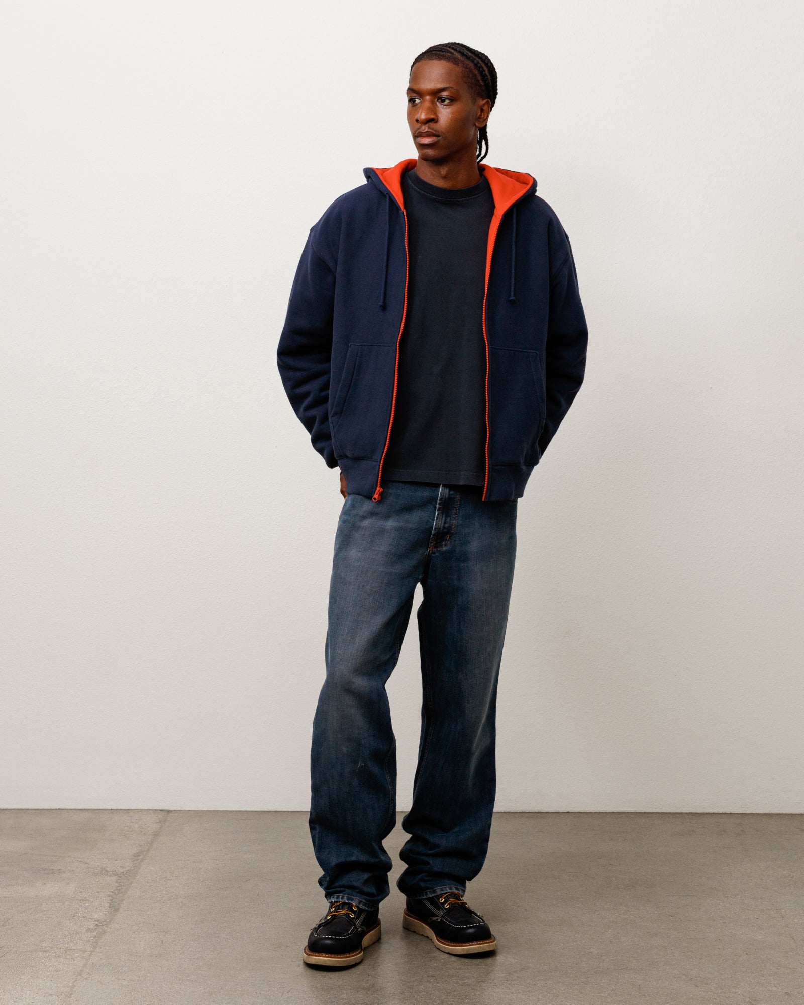 Stussy Zip Sweats Double Faced Zip Hoodie felpa Navy 360 gsm