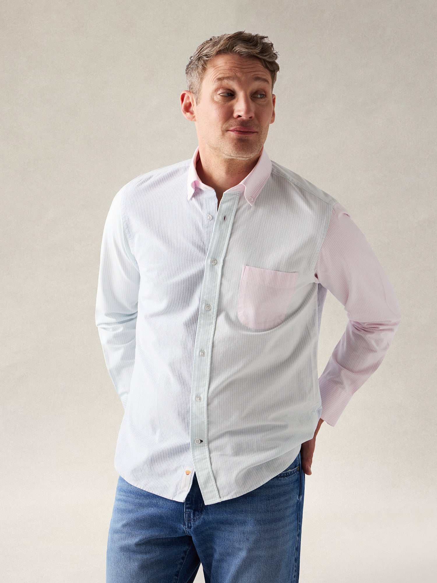 Robert Talbott Harrison camicia Navy Aqua Pink M cotone