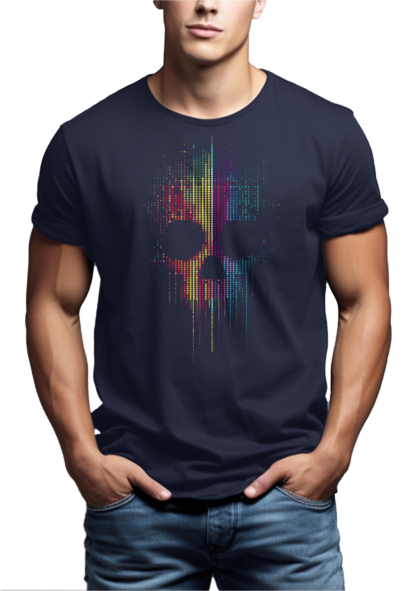 MAKAYA T-Shirt Uomo Teschio Colorato maglietta XL