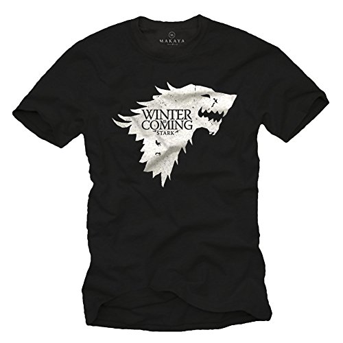 Makaya Winter is Coming Stark T-Shirt Uomo Nero 100% Cotone
