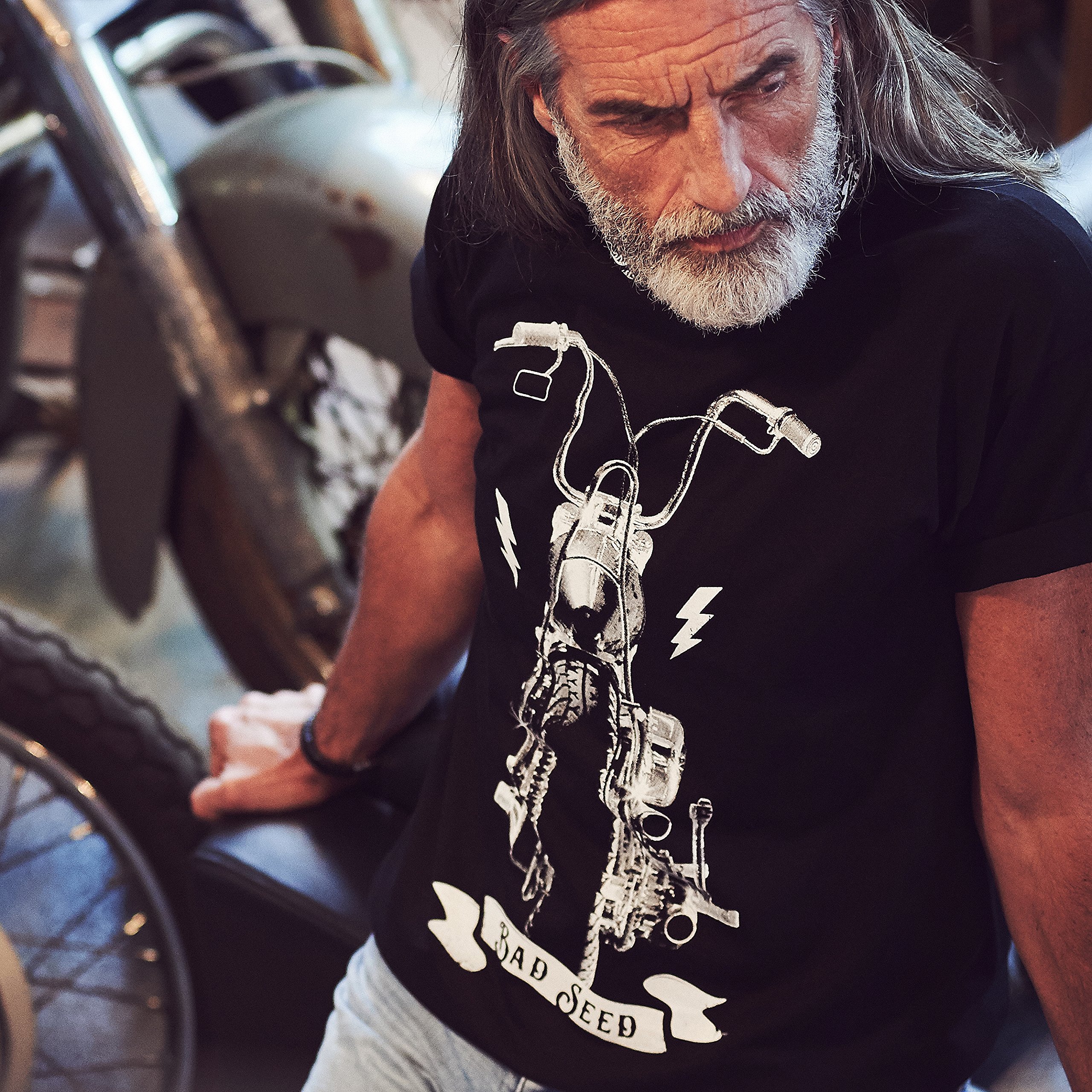 MAKAYA T-Shirt Uomo Chopper Moto Maglietta Cotone Nero