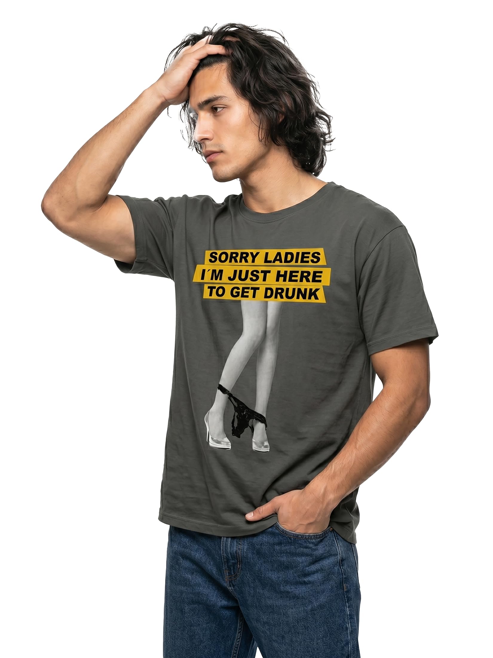 Makaya Sorry Ladies T-Shirt Uomo Grigia Cotone Scritta