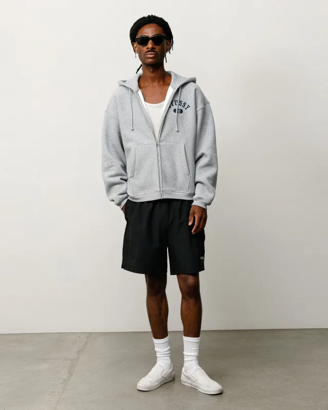 Stussy Varsity Zip Hoodie felpa grigia zip pesante 535 gsm