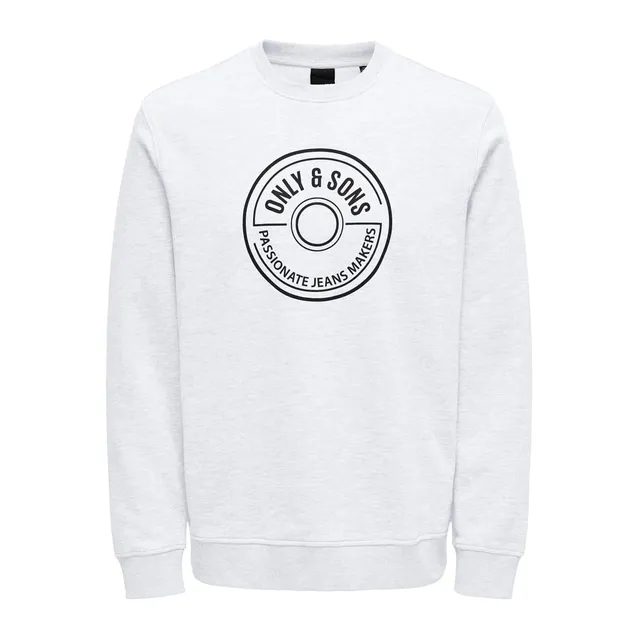 Only & Sons Regular Logo Crew felpa uomo bianco nero cotone