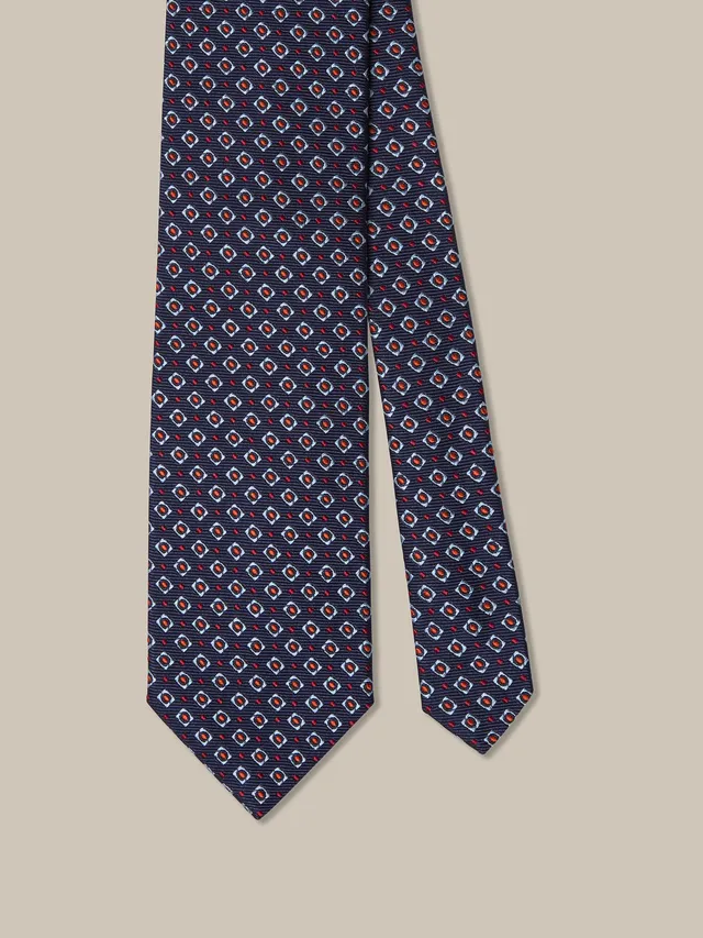 Robert Talbott Robert Cravatta Seta Blu Navy Geo Neat REG