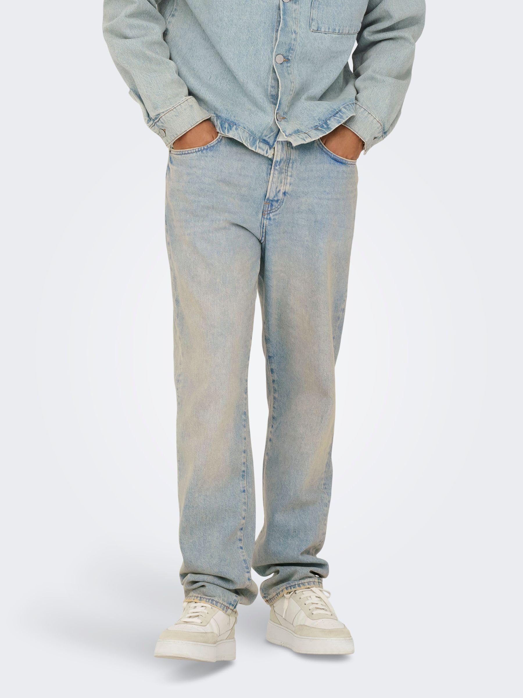 Only & Sons Onsedge Straight Box Jeans Uomo Media Blu Denim