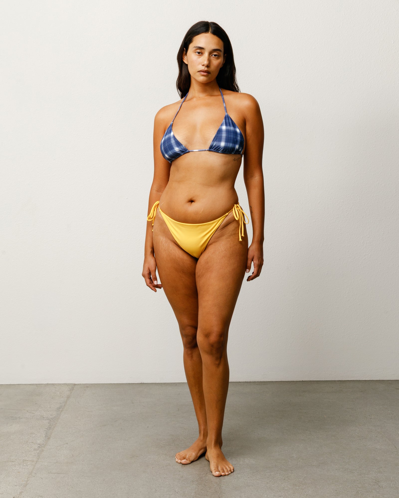 Stussy Triangle Bikini top navy plaid elastan