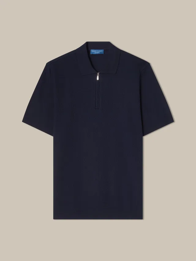 Robert Talbott Weston polo zip uomo blu navy cotone