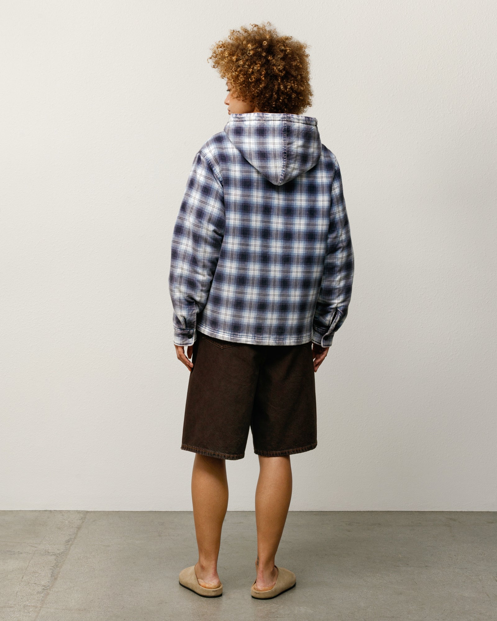 Stussy Zip Hooded Plaid Shirt giacca blu quadri trapuntata