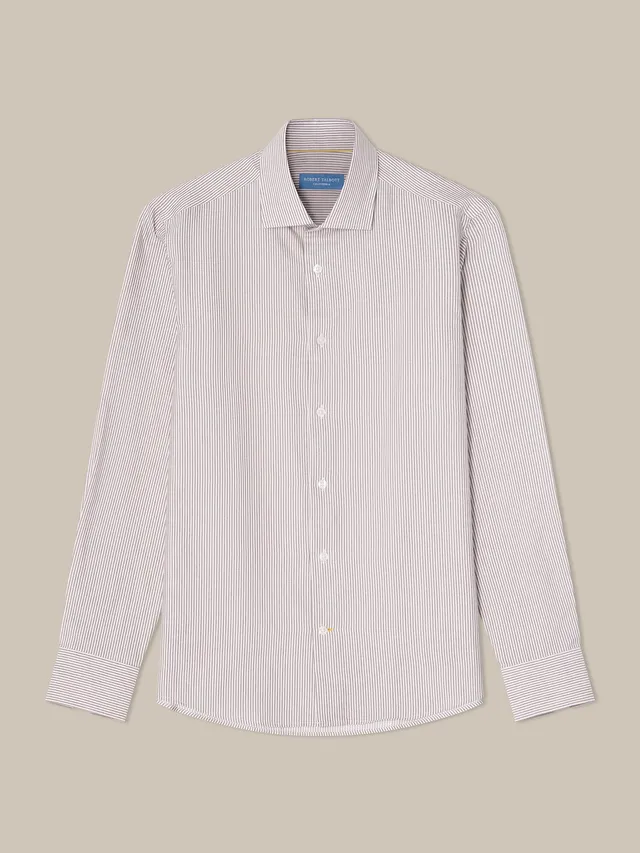 Robert Talbott Reynolds camicia cotone marrone a righe sottili