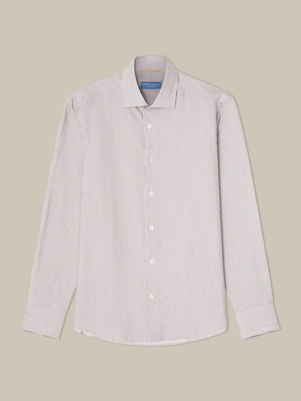 Robert Talbott Reynolds camicia cotone marrone a righe sottili
