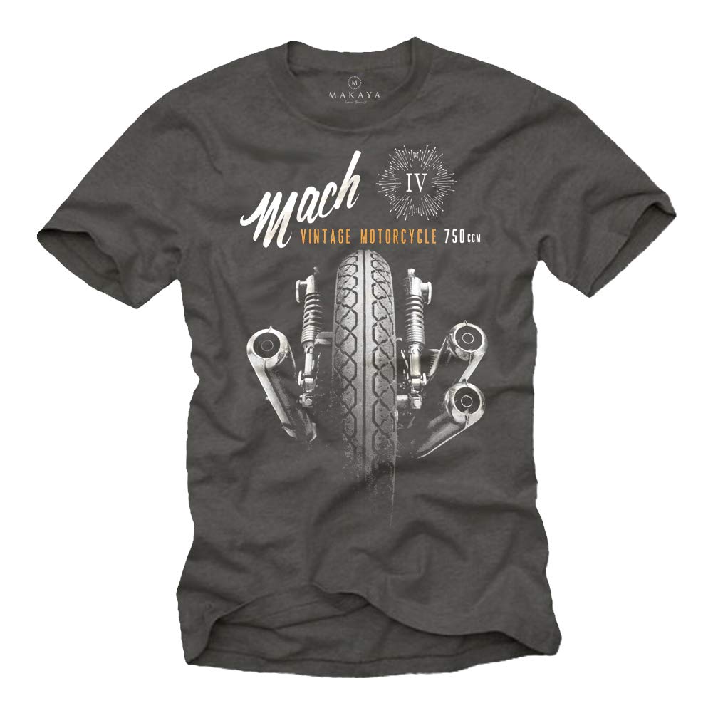 Makaya T-Shirt Uomo Moto Vintage Mach 4 Maglietta Cotone Nero