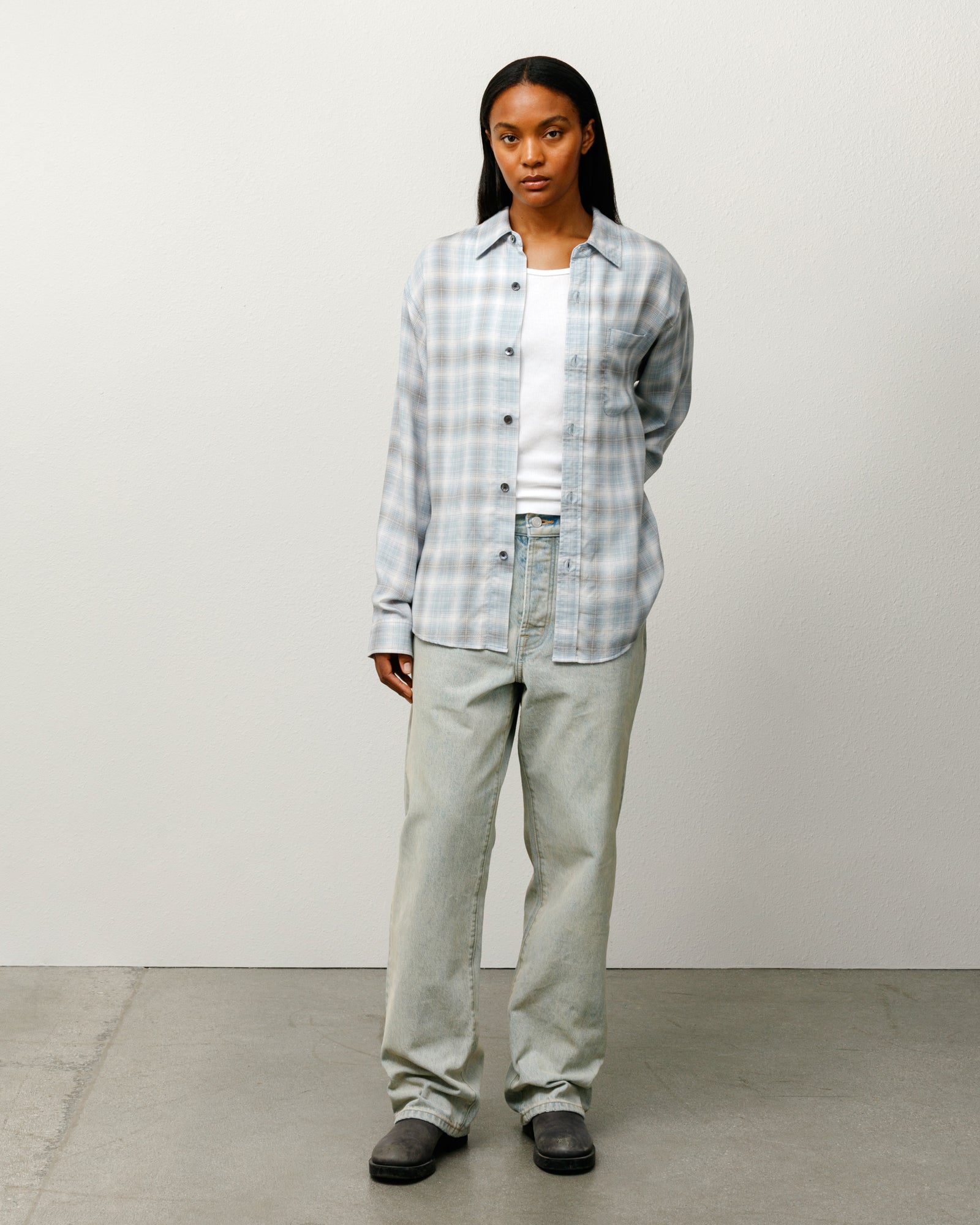 Stussy Matthew Printed camicia Light Blue Tencel
