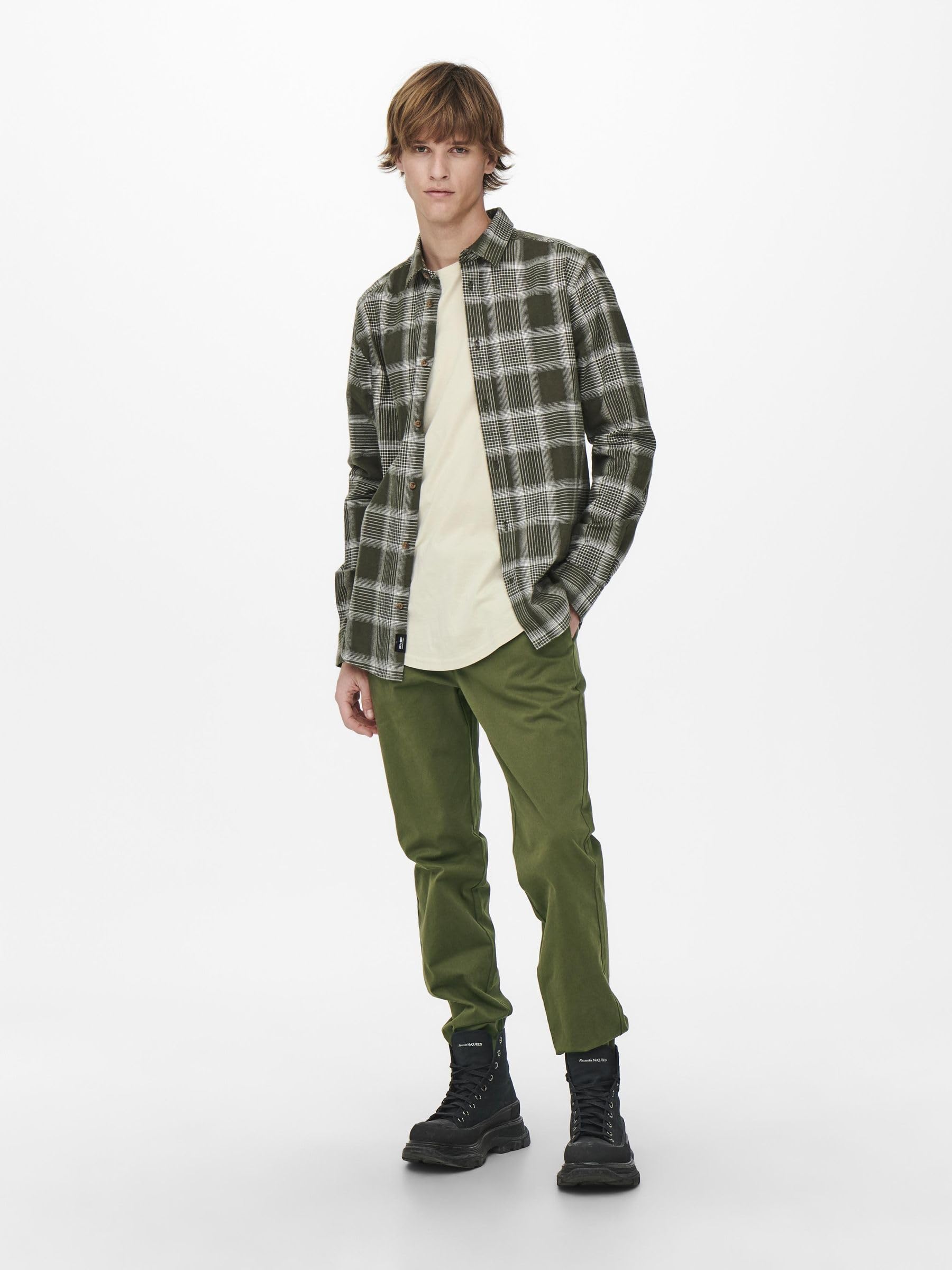 ONLY & SONS Pantaloni Chino Uomo Olive Night 33W x 32L elasticizzati