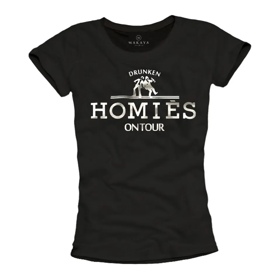 Makaya Drunken Homies T-Shirt Donna Nera S Cotone