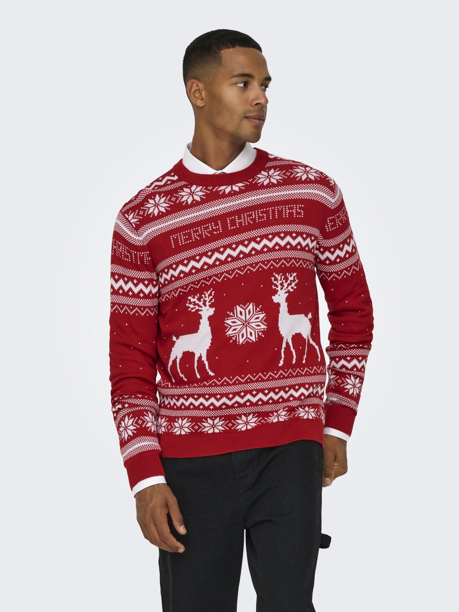 Only & Sons ONSXMAS Pullover Maglione Uomo Girocollo Invernale
