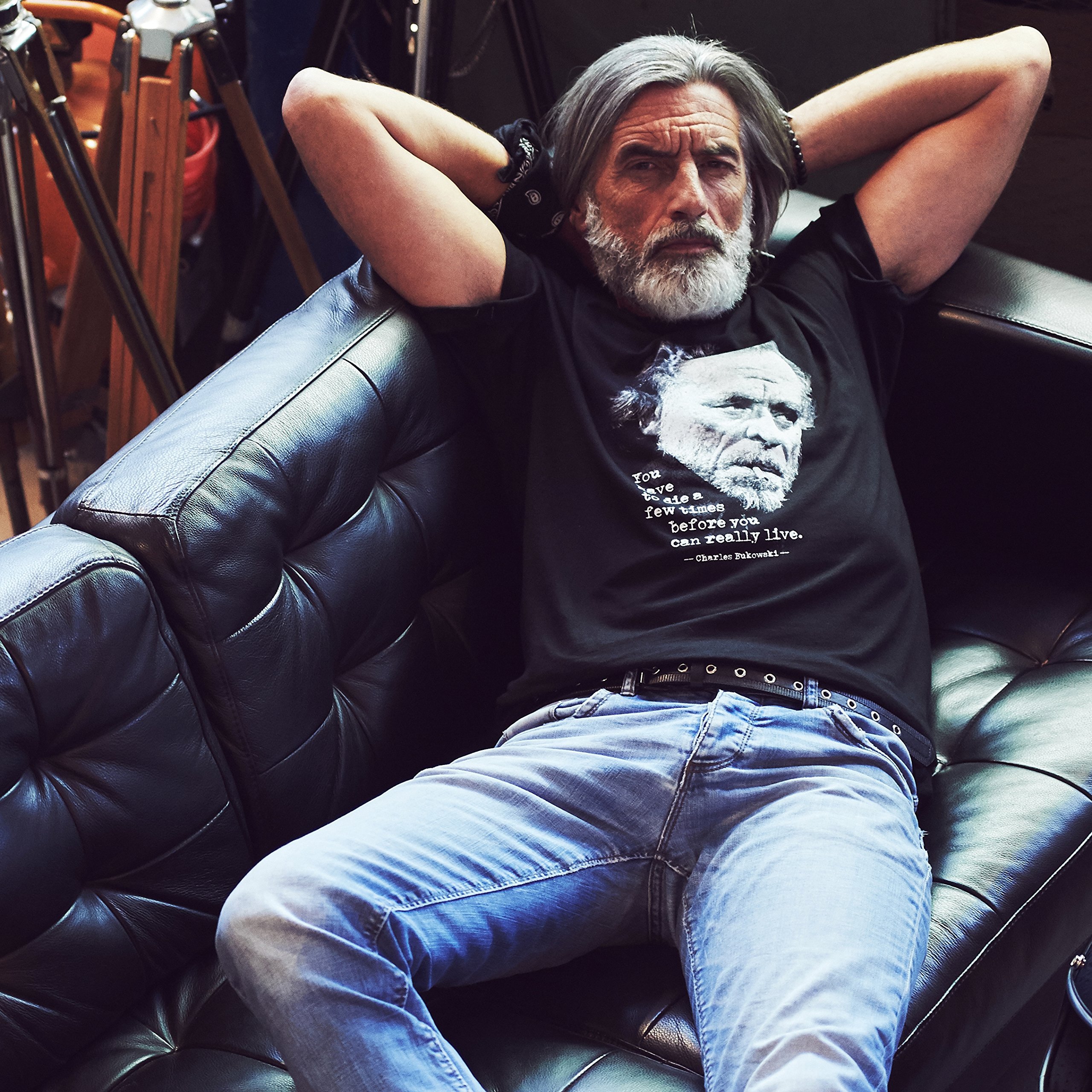 Makaya Bukowski T-Shirt Uomo Cotone Nera Maniche Corte