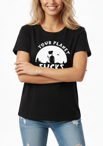 MAKAYA Your Planet Sucks T-Shirt Donna Cotone Taglia L