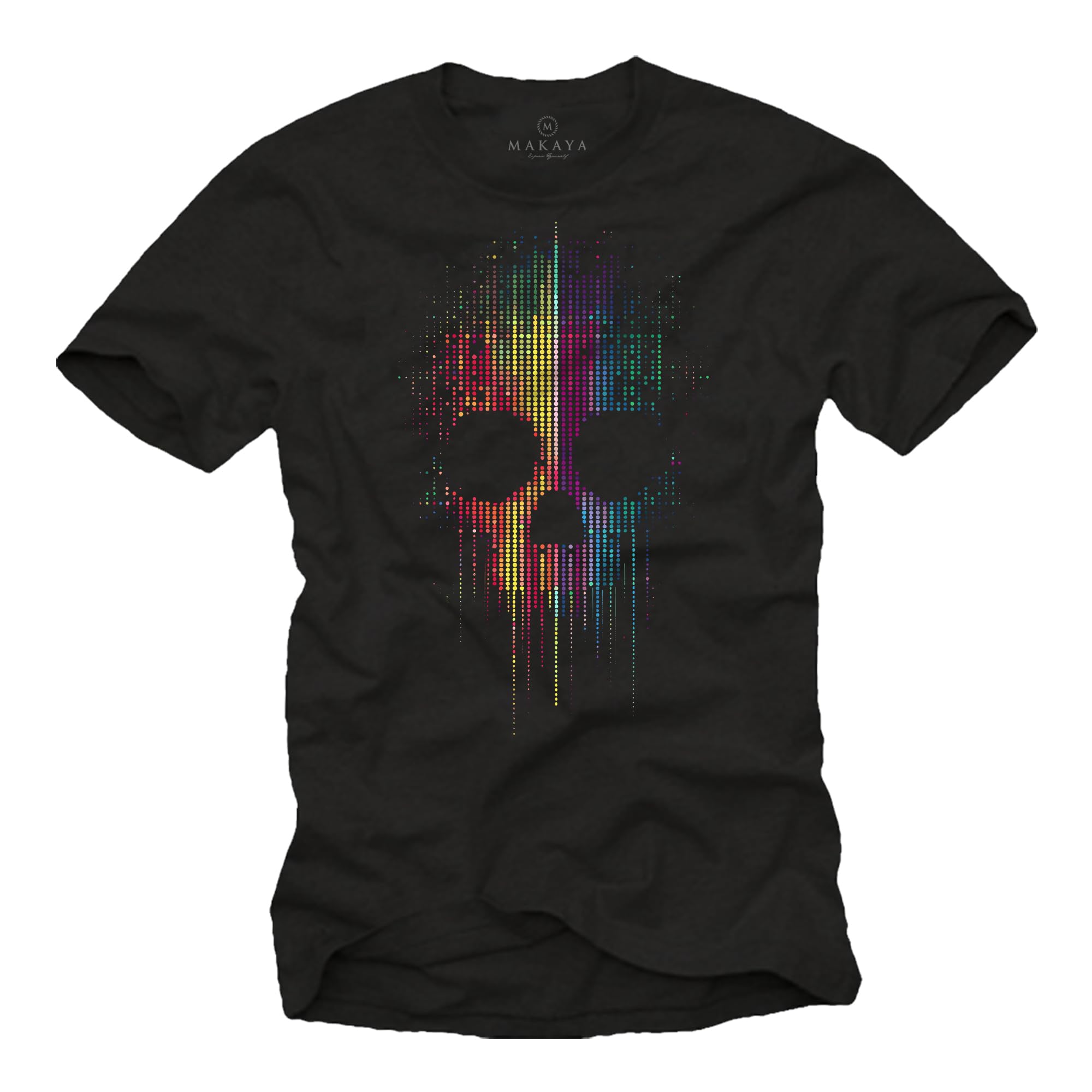 MAKAYA T-Shirt Uomo Teschio Colorato maglietta XL