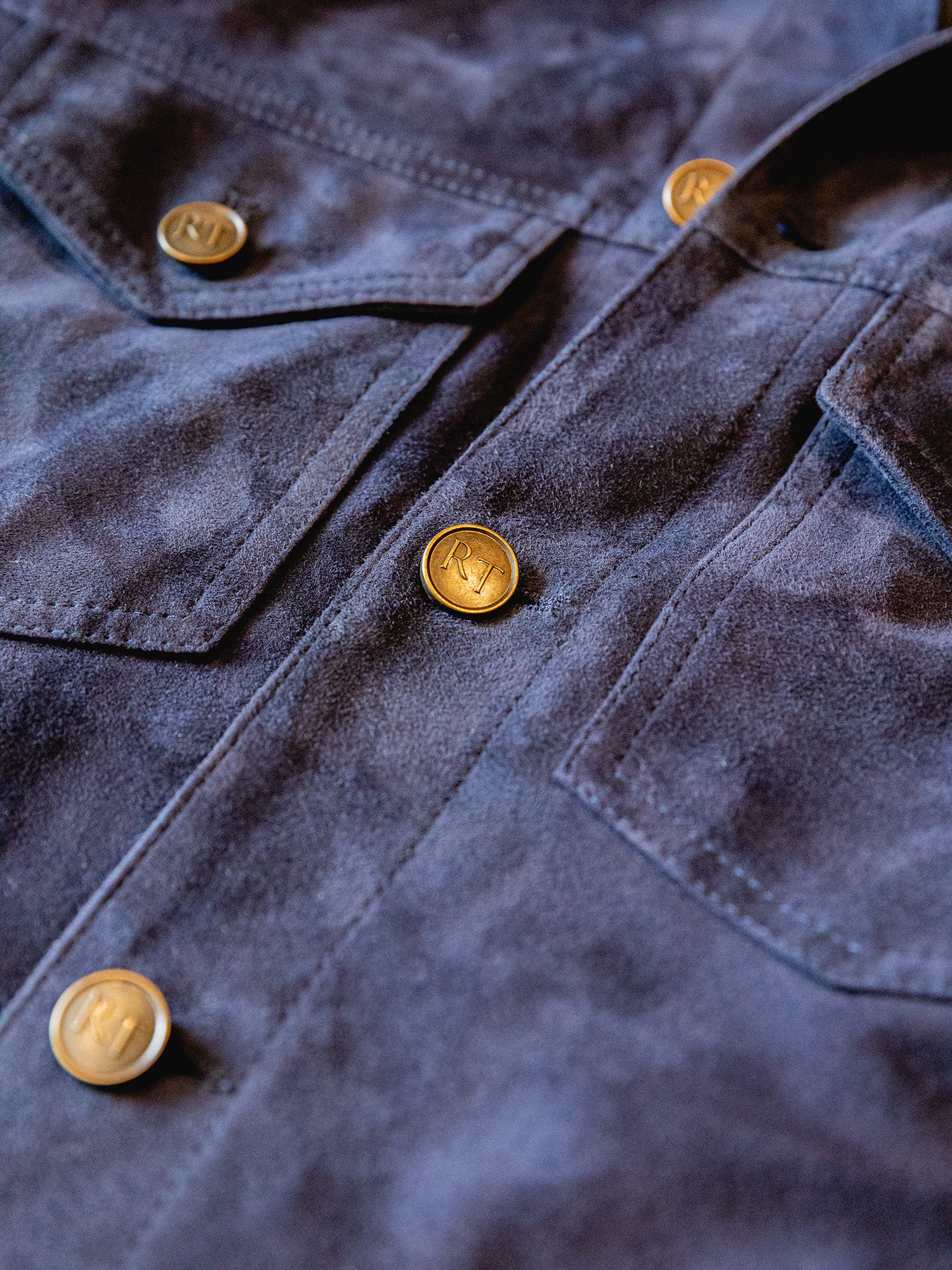 Robert Talbott Elliott giacca trucker camoscio navy L